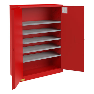 FM Approved, Flammable Storage Cabinet, 60 Gallon Paint and Ink Storage, 2 Doors, Manual Close, 5 Shelves, Red